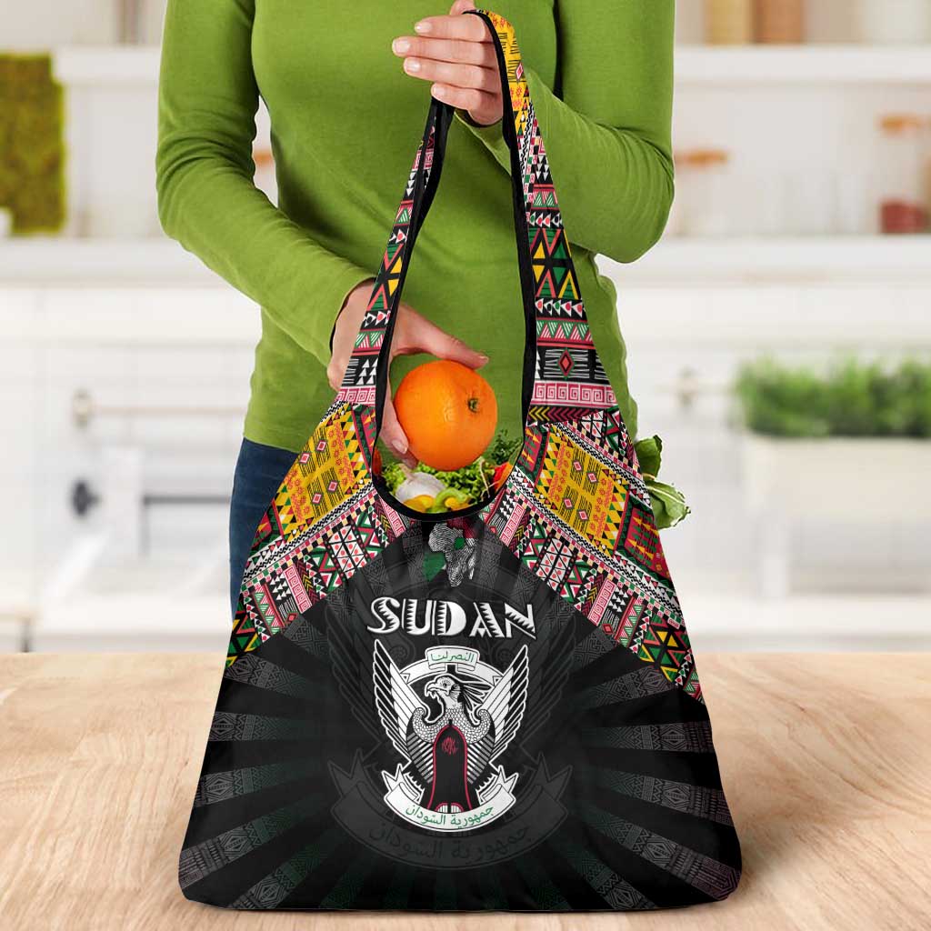 Sudan Roots Grocery Bag African Map in Fingerprint and Tribal Colors