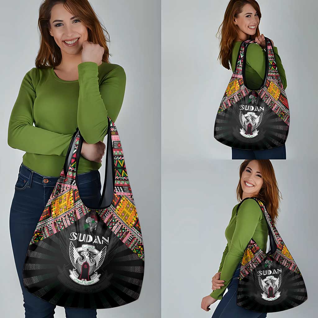 Sudan Roots Grocery Bag African Map in Fingerprint and Tribal Colors