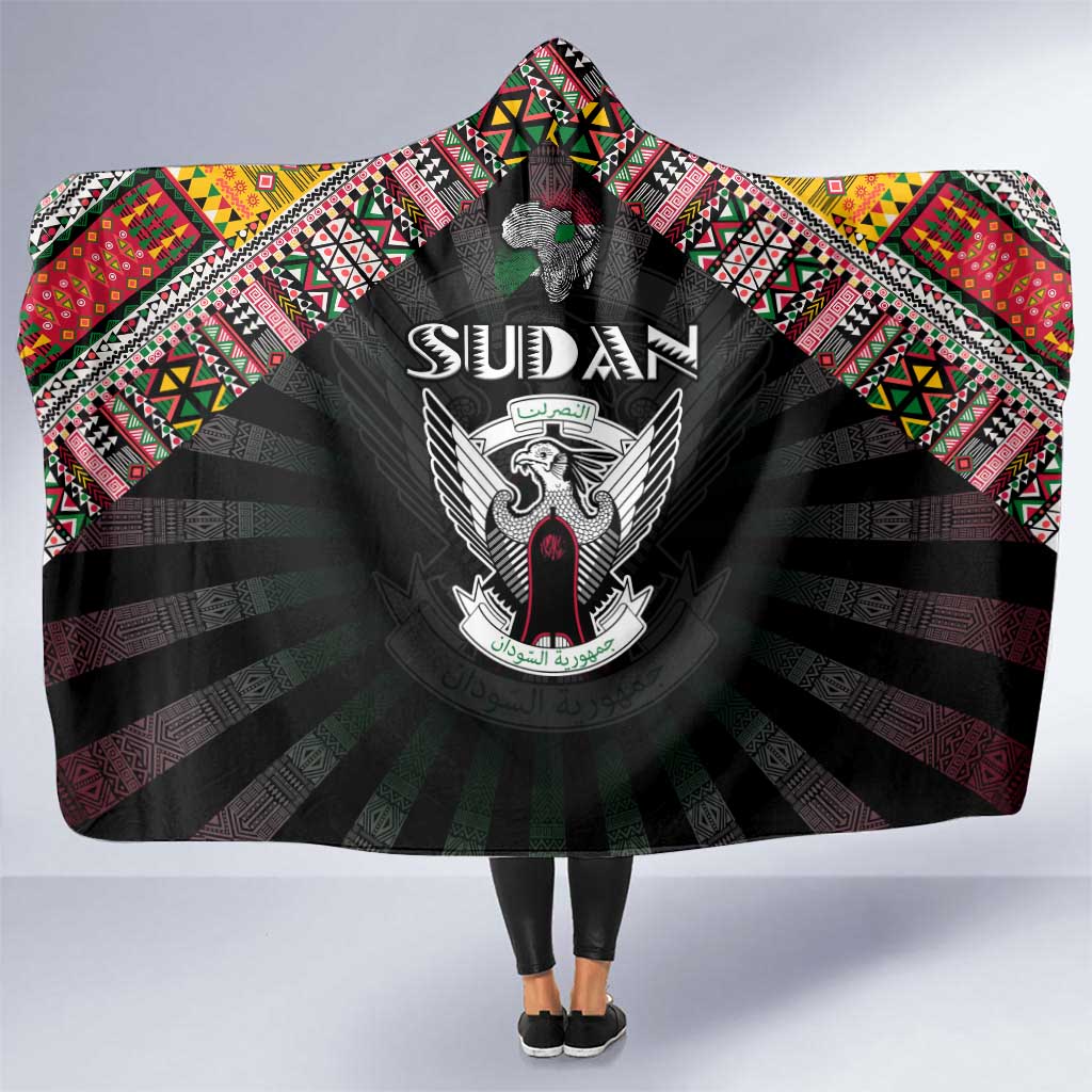 Sudan Roots Hooded Blanket African Map in Fingerprint and Tribal Colors