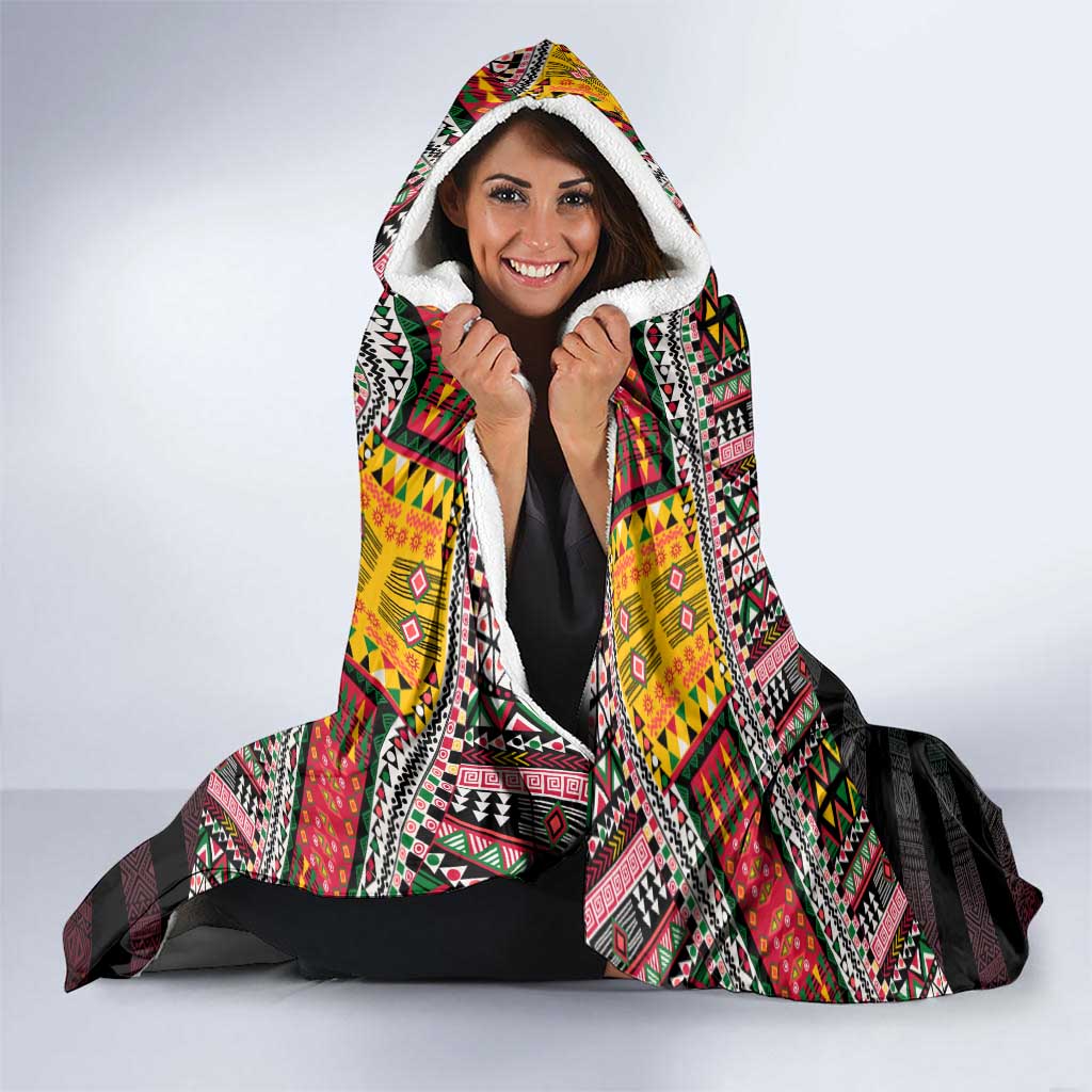 Sudan Roots Hooded Blanket African Map in Fingerprint and Tribal Colors