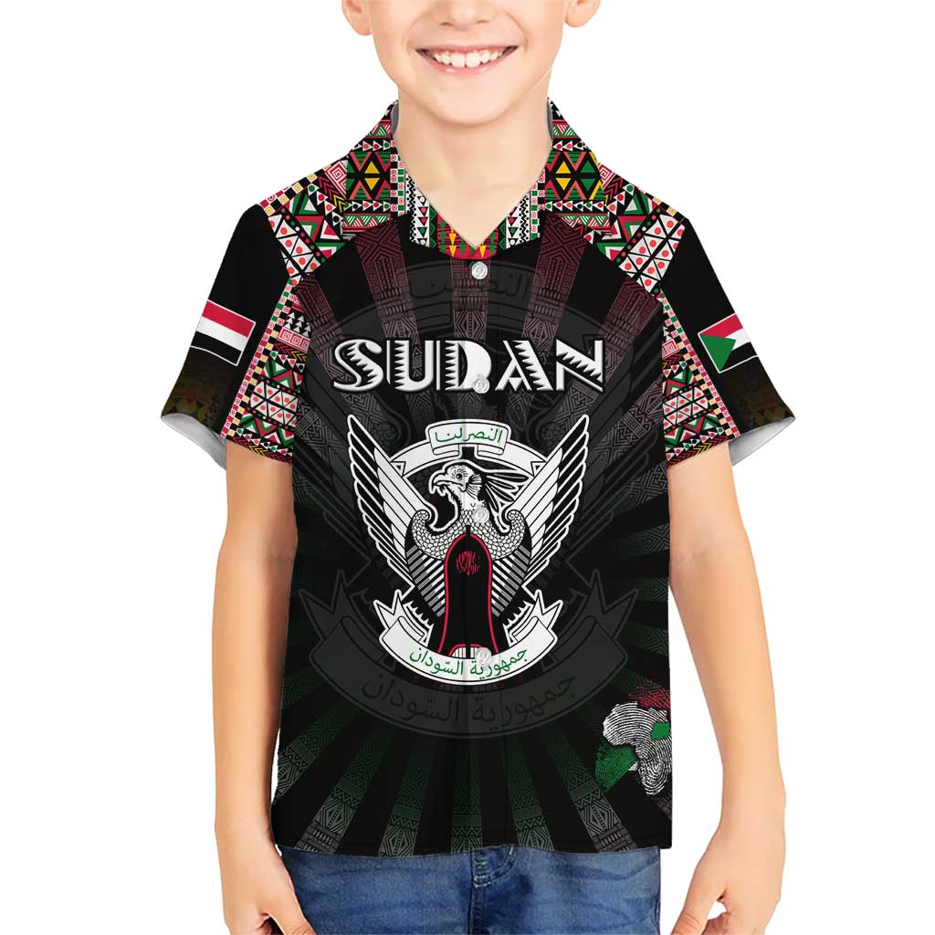 Personalized Sudan Roots Kid Hawaiian Shirt African Map in Fingerprint and Tribal Colors