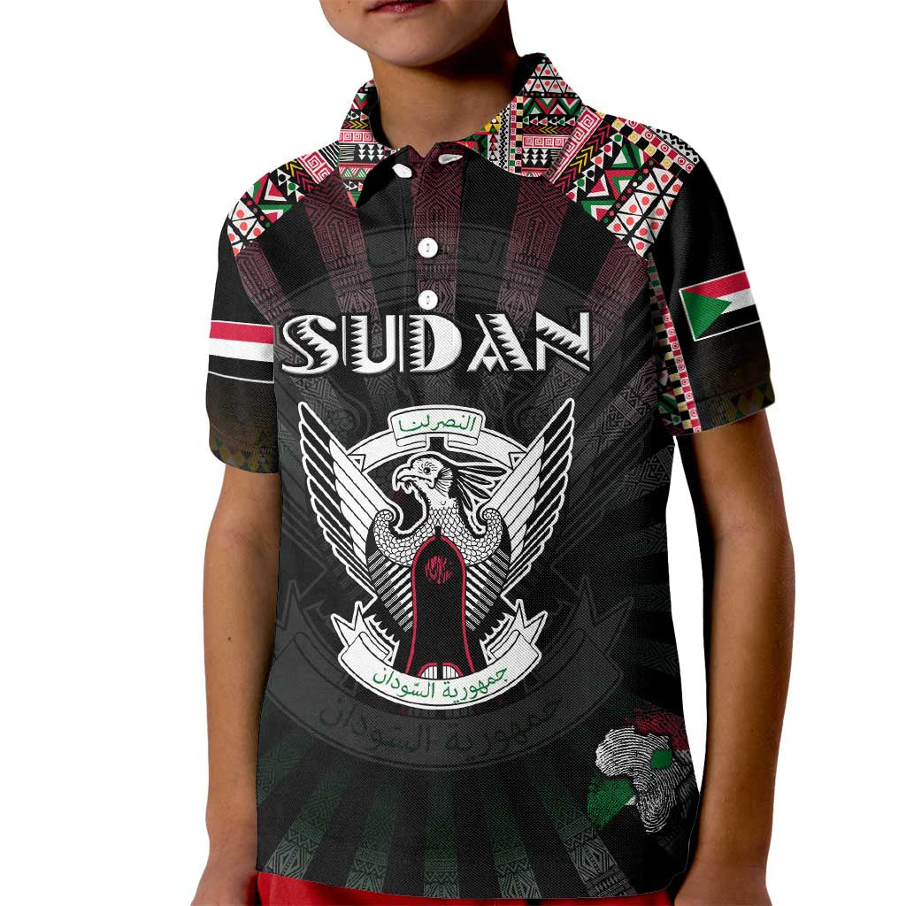 Personalized Sudan Roots Kid Polo Shirt African Map in Fingerprint and Tribal Colors