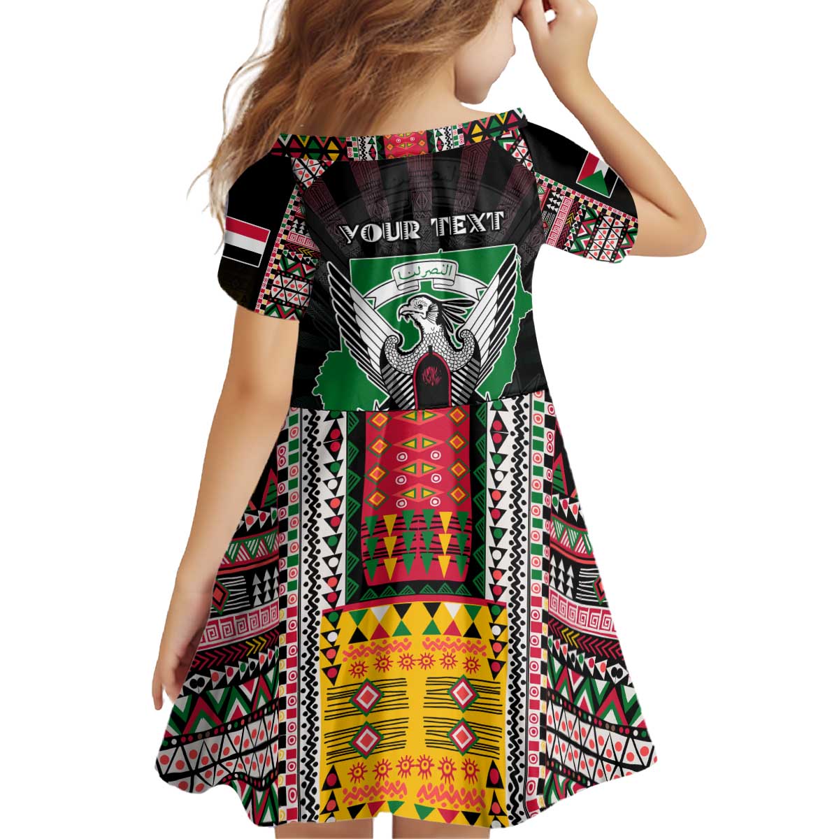 Personalized Sudan Roots Kid Short Sleeve Dress African Map in Fingerprint and Tribal Colors