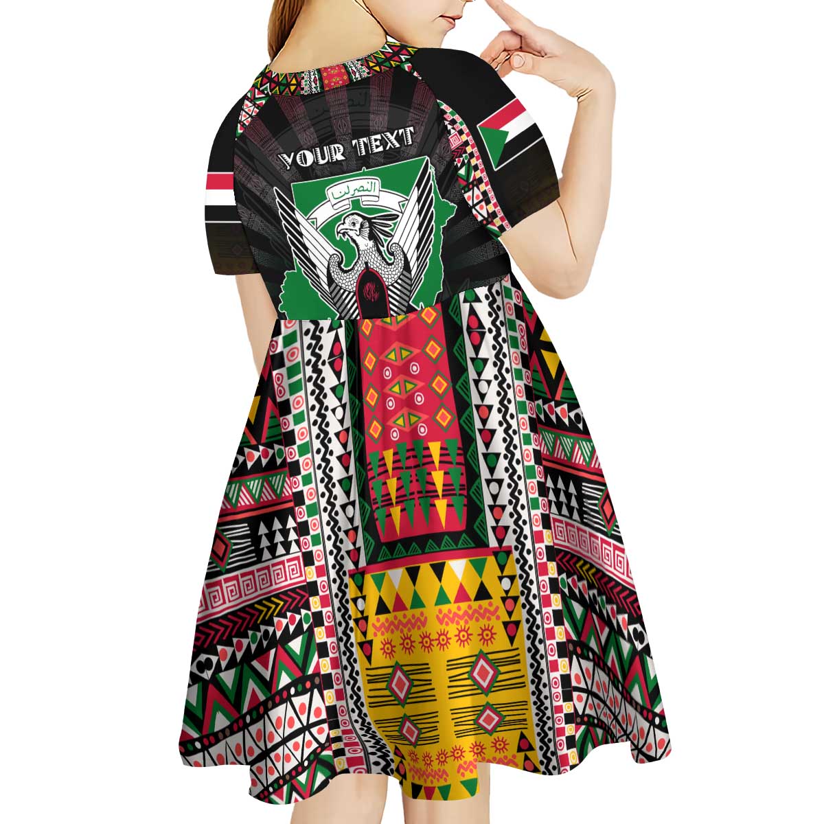 Personalized Sudan Roots Kid Short Sleeve Dress African Map in Fingerprint and Tribal Colors
