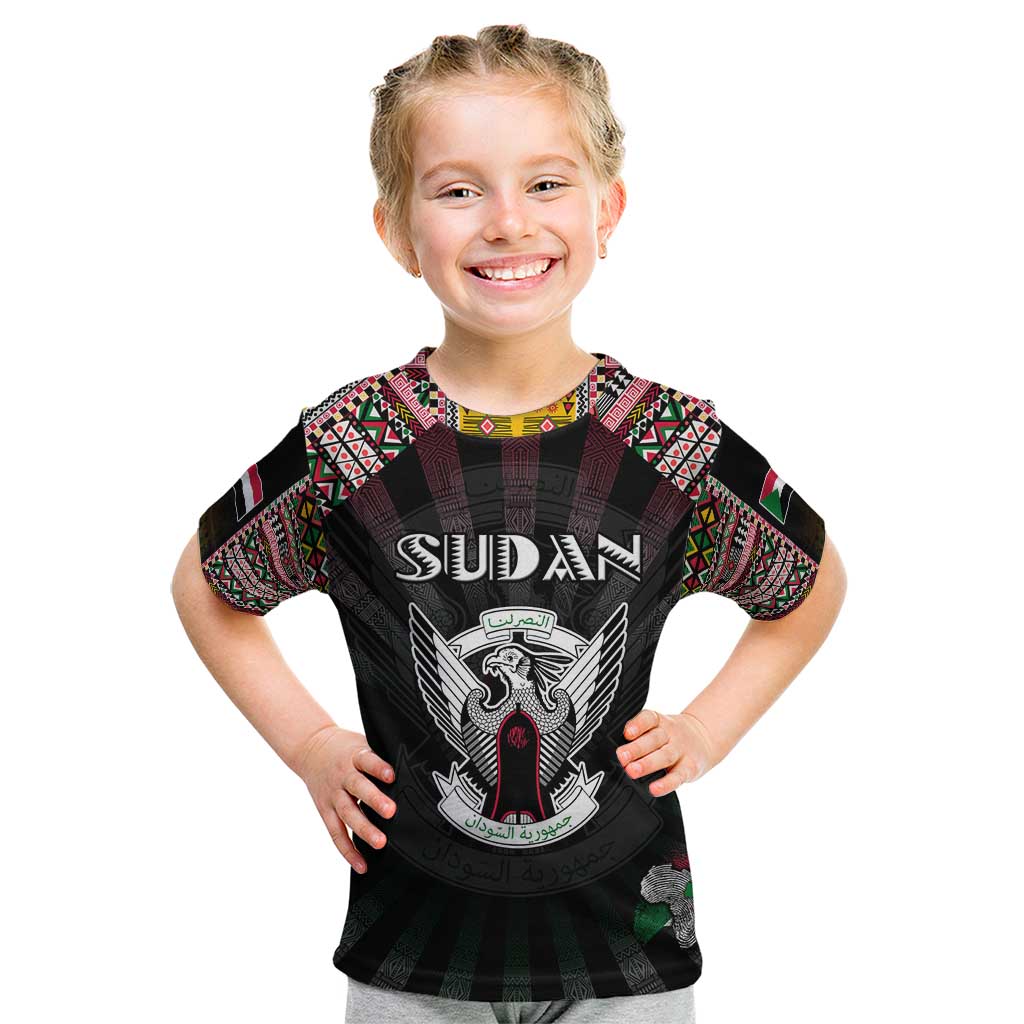 Personalized Sudan Roots Kid T Shirt African Map in Fingerprint and Tribal Colors