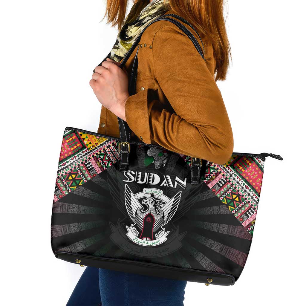 Sudan Roots Leather Tote Bag African Map in Fingerprint and Tribal Colors