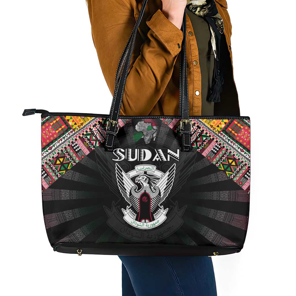 Sudan Roots Leather Tote Bag African Map in Fingerprint and Tribal Colors