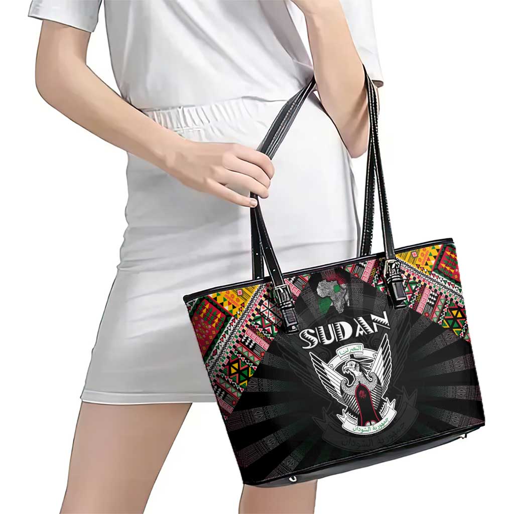 Sudan Roots Leather Tote Bag African Map in Fingerprint and Tribal Colors