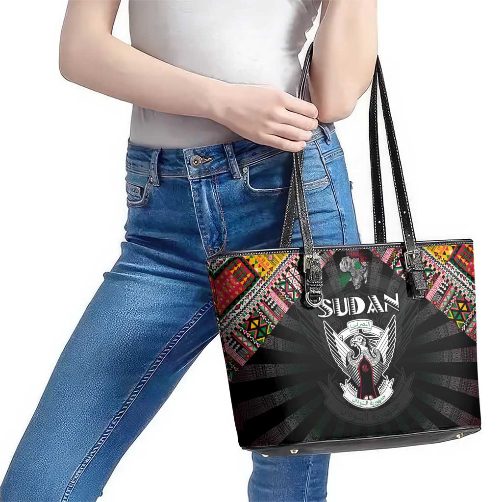 Sudan Roots Leather Tote Bag African Map in Fingerprint and Tribal Colors
