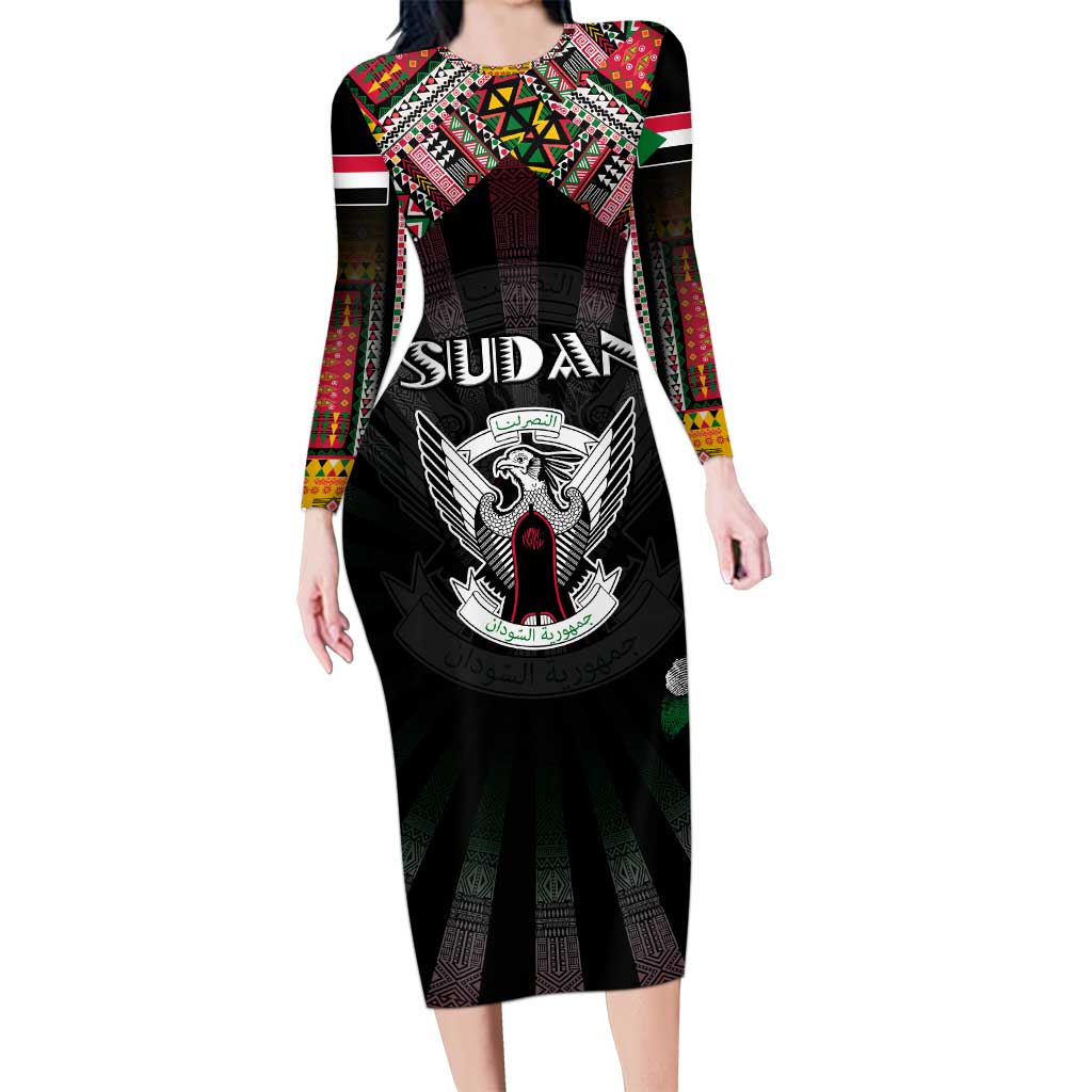 Personalized Sudan Roots Long Sleeve Bodycon Dress African Map in Fingerprint and Tribal Colors