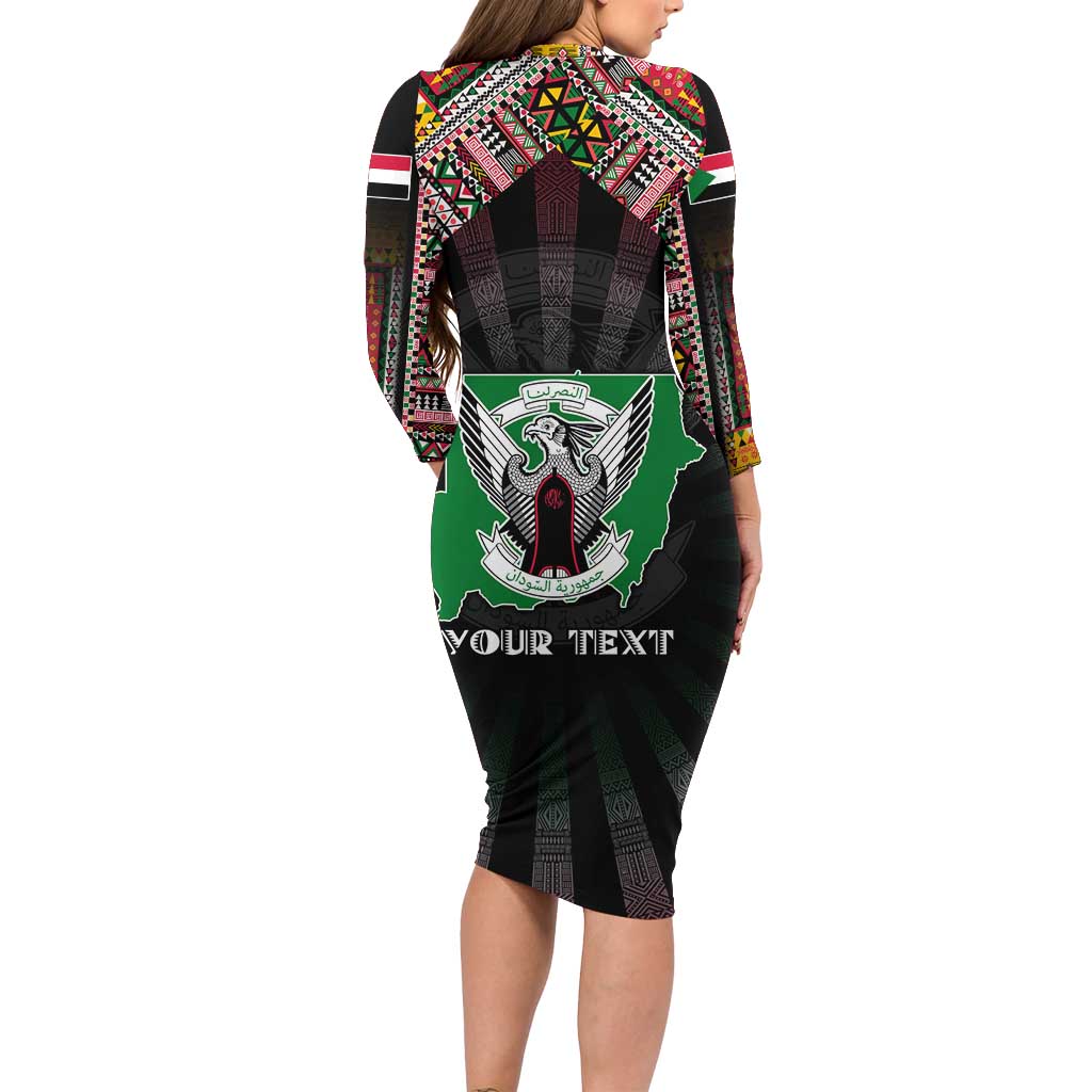 Personalized Sudan Roots Long Sleeve Bodycon Dress African Map in Fingerprint and Tribal Colors