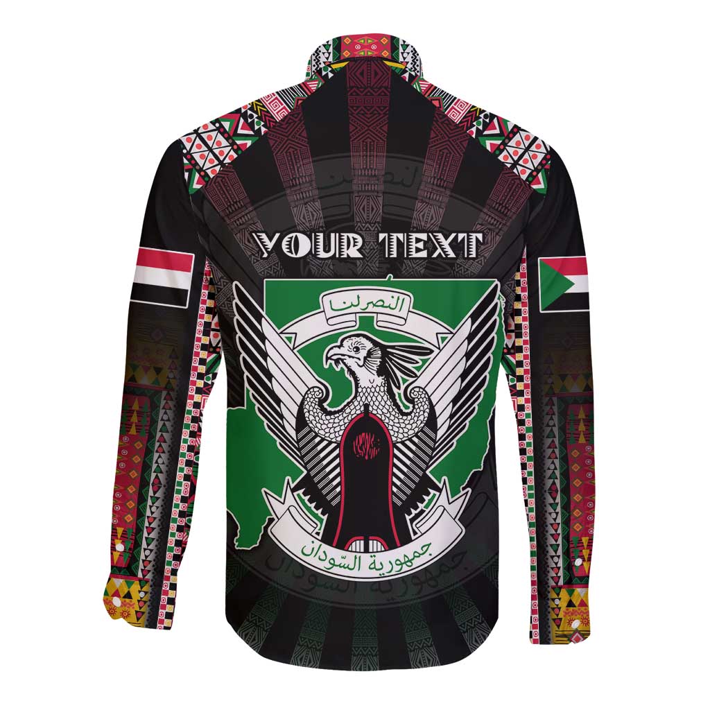 Personalized Sudan Roots Long Sleeve Button Shirt African Map in Fingerprint and Tribal Colors