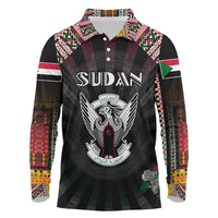 Personalized Sudan Roots Long Sleeve Polo Shirt African Map in Fingerprint and Tribal Colors