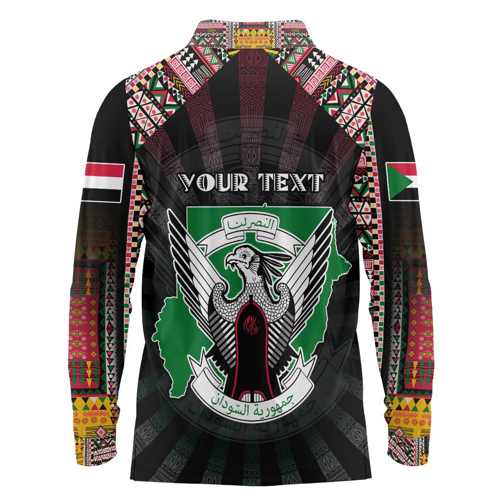 Personalized Sudan Roots Long Sleeve Polo Shirt African Map in Fingerprint and Tribal Colors