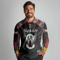 Personalized Sudan Roots Long Sleeve Polo Shirt African Map in Fingerprint and Tribal Colors