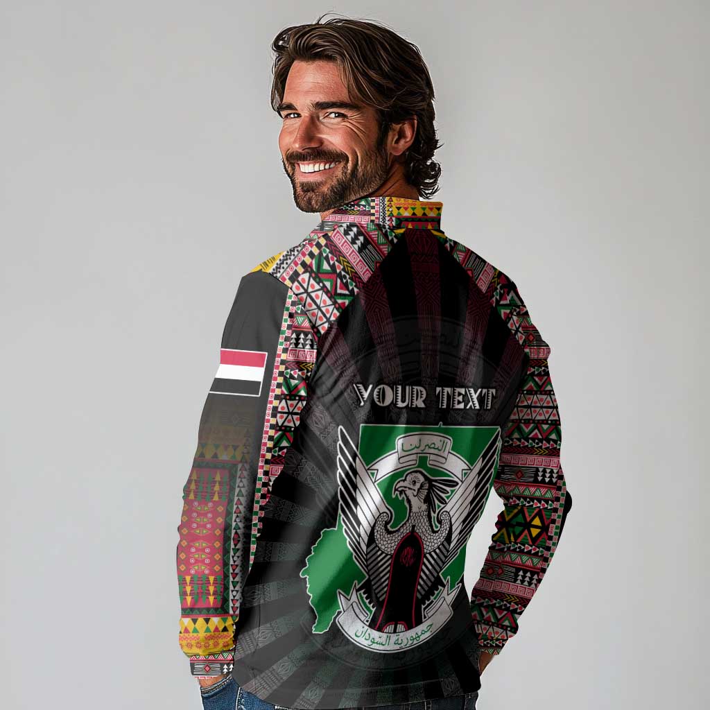 Personalized Sudan Roots Long Sleeve Polo Shirt African Map in Fingerprint and Tribal Colors