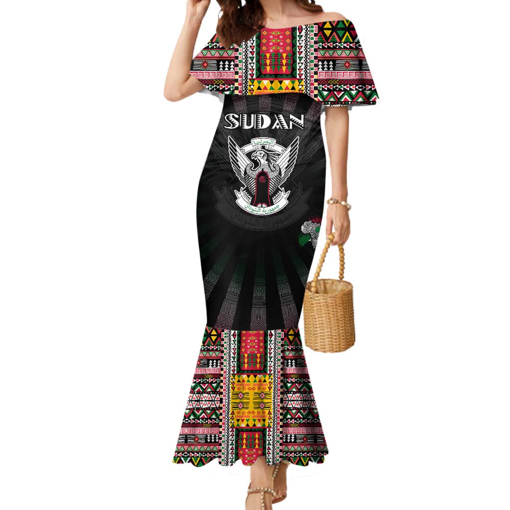 Personalized Sudan Roots Mermaid Dress African Map in Fingerprint and Tribal Colors