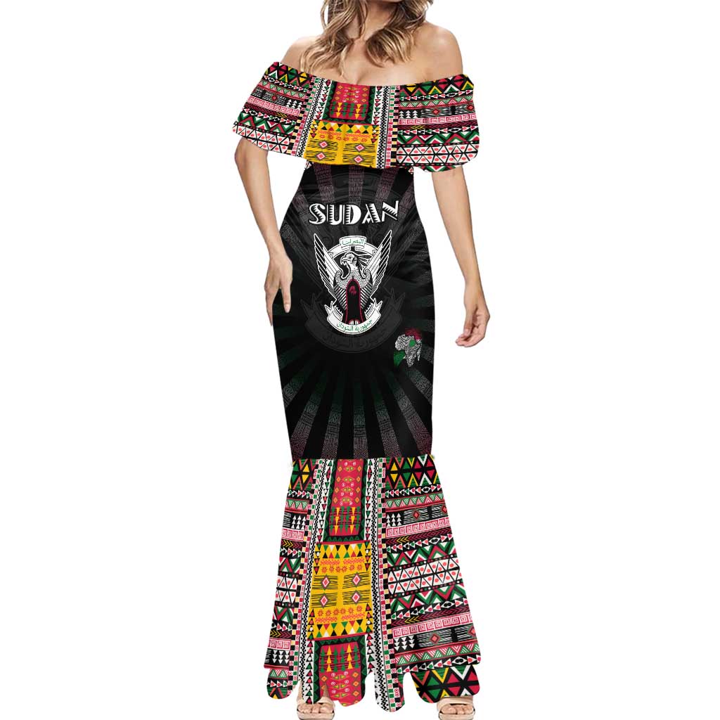 Personalized Sudan Roots Mermaid Dress African Map in Fingerprint and Tribal Colors