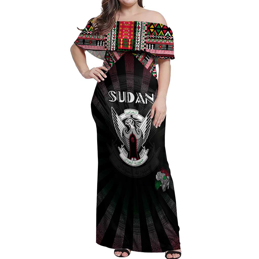 Personalized Sudan Roots Off Shoulder Maxi Dress African Map in Fingerprint and Tribal Colors