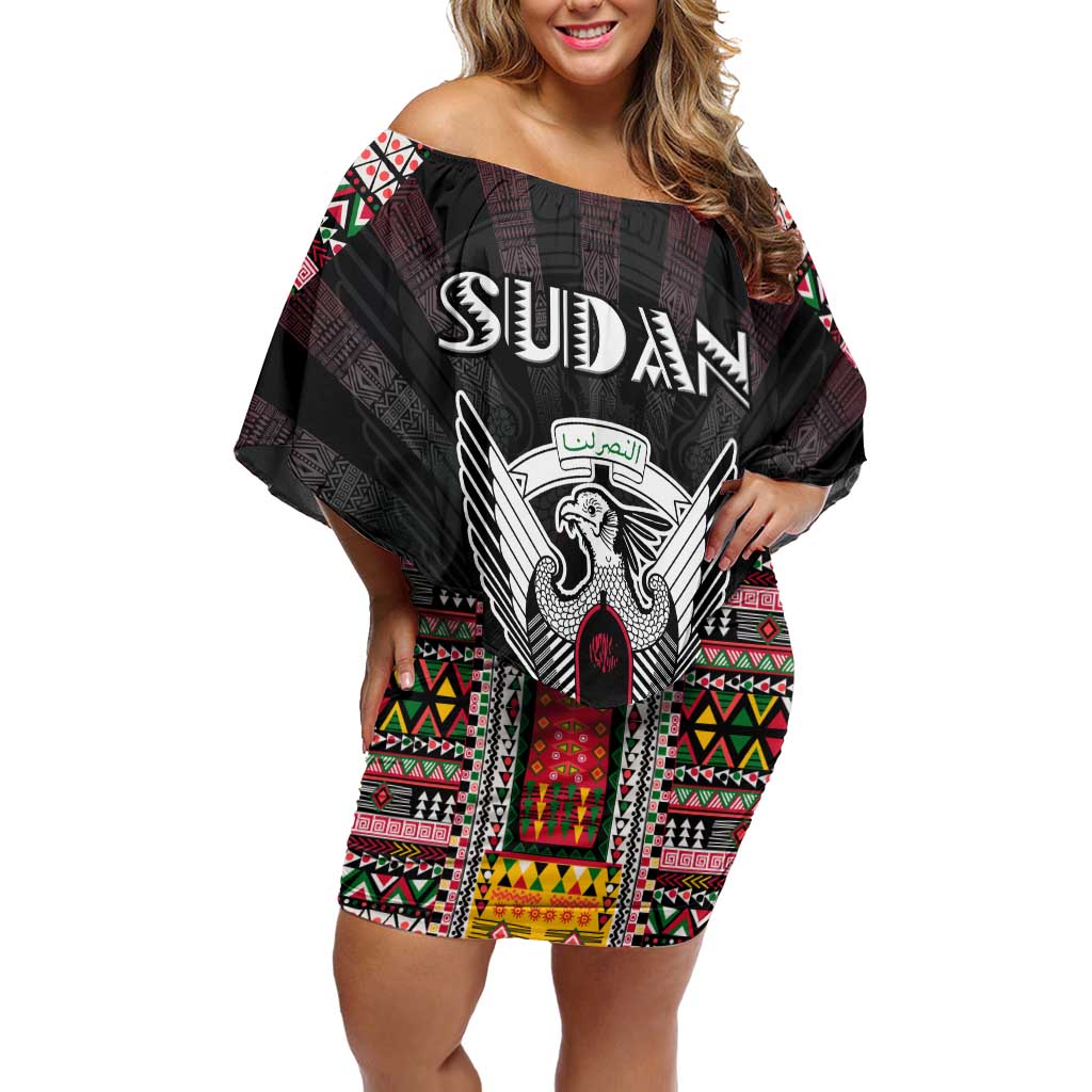 Personalized Sudan Roots Off Shoulder Short Dress African Map in Fingerprint and Tribal Colors
