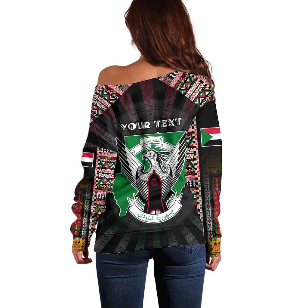 Personalized Sudan Roots Off Shoulder Sweater African Map in Fingerprint and Tribal Colors