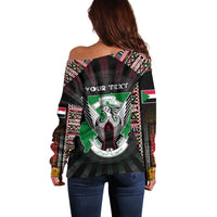 Personalized Sudan Roots Off Shoulder Sweater African Map in Fingerprint and Tribal Colors