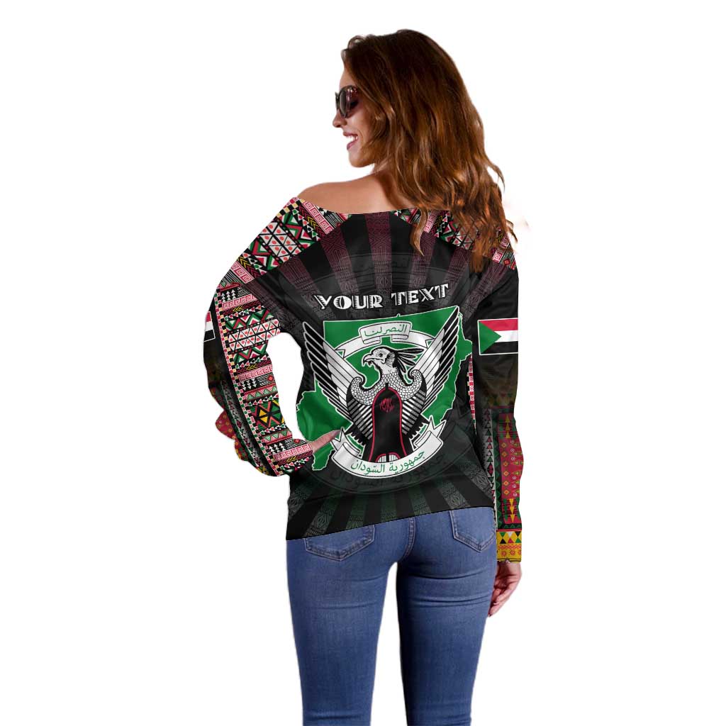 Personalized Sudan Roots Off Shoulder Sweater African Map in Fingerprint and Tribal Colors