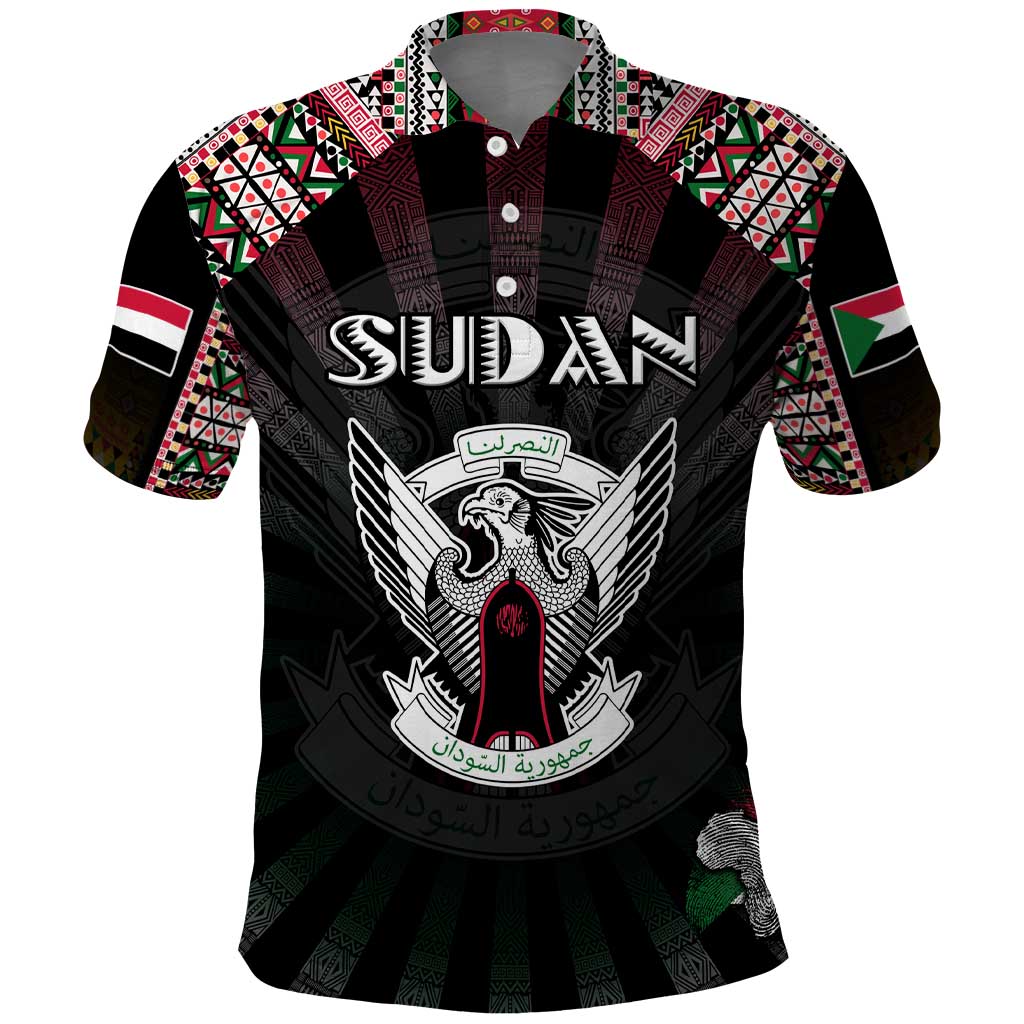 Personalized Sudan Roots Polo Shirt African Map in Fingerprint and Tribal Colors