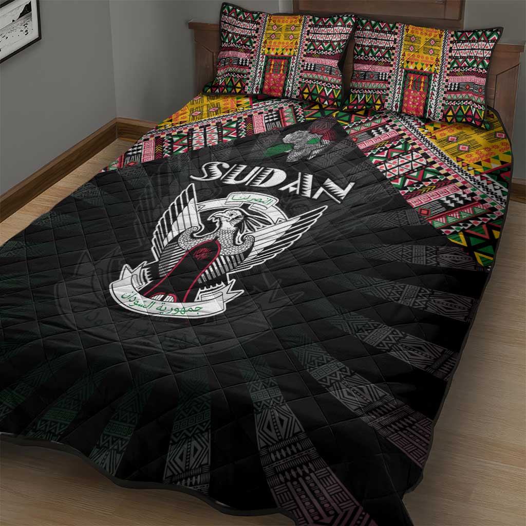 Sudan Roots Quilt Bed Set African Map in Fingerprint and Tribal Colors