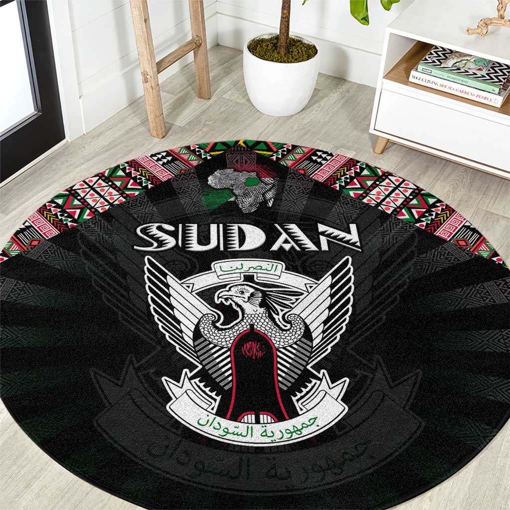 Sudan Roots Round Carpet African Map in Fingerprint and Tribal Colors