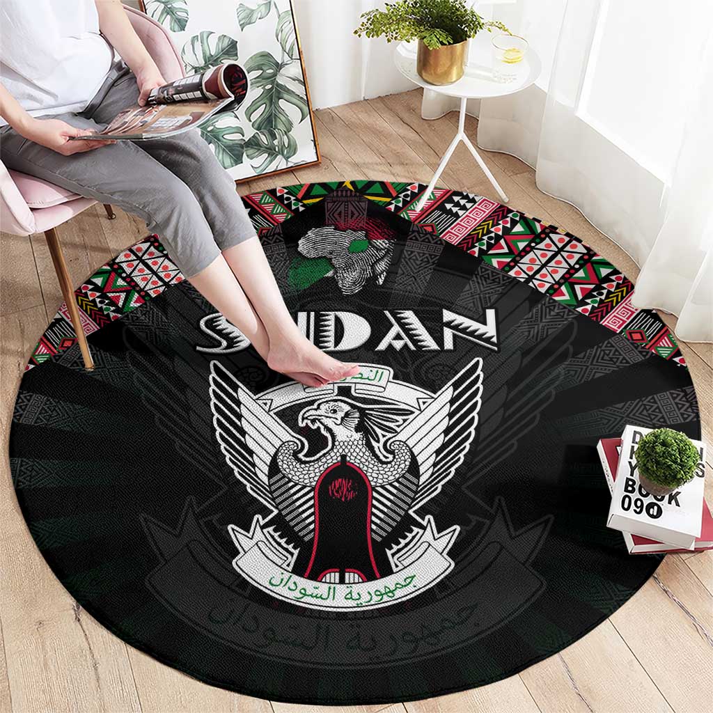 Sudan Roots Round Carpet African Map in Fingerprint and Tribal Colors