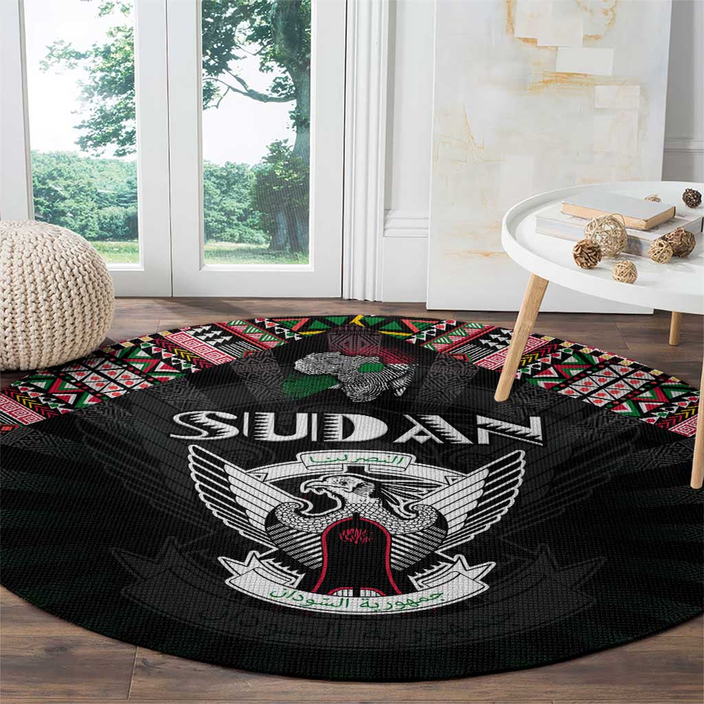 Sudan Roots Round Carpet African Map in Fingerprint and Tribal Colors