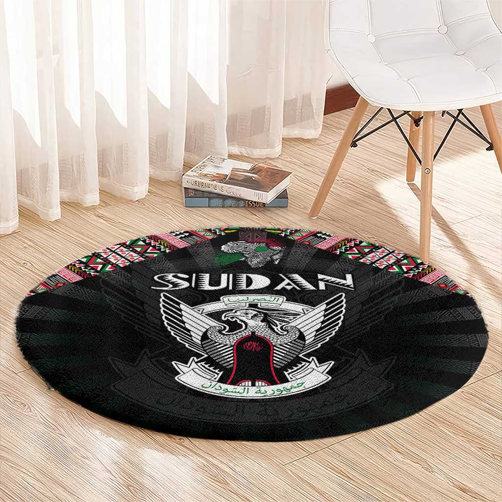 Sudan Roots Round Carpet African Map in Fingerprint and Tribal Colors