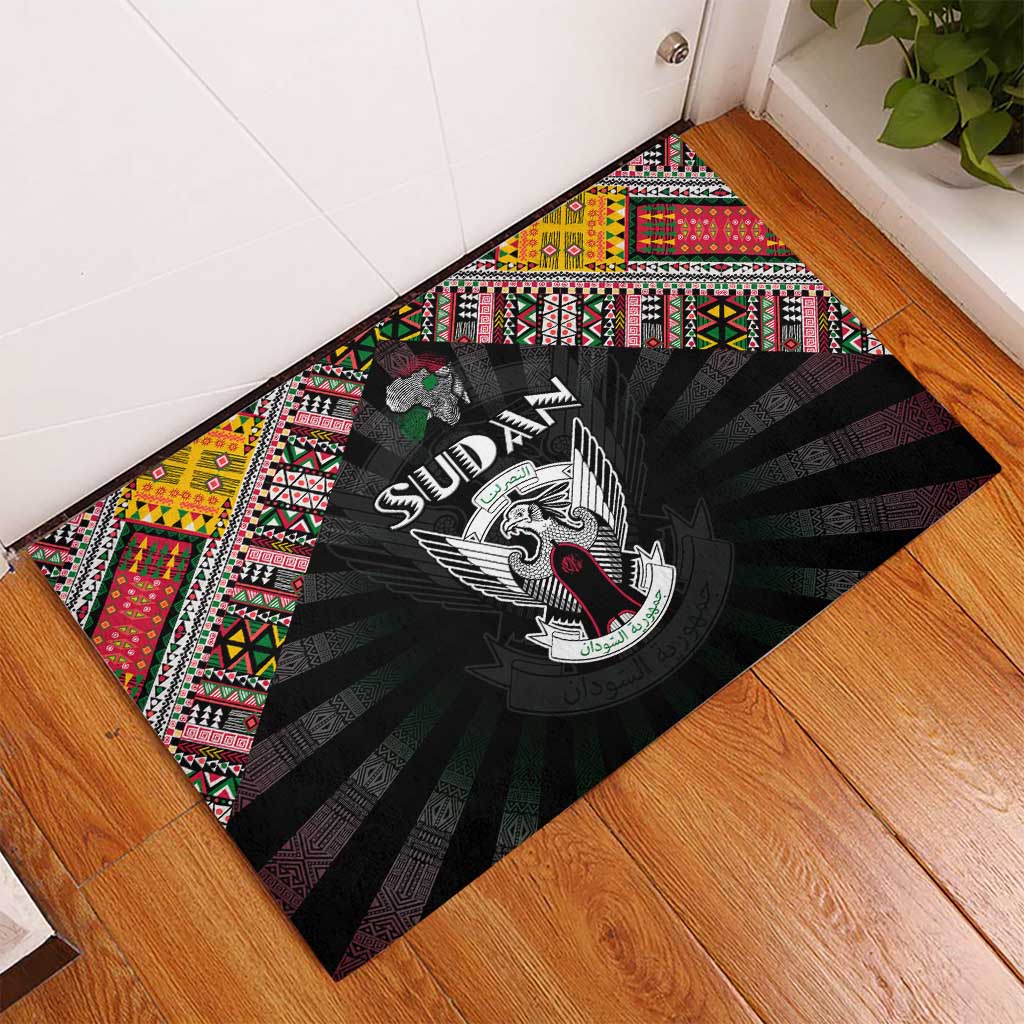 Sudan Roots Rubber Doormat African Map in Fingerprint and Tribal Colors