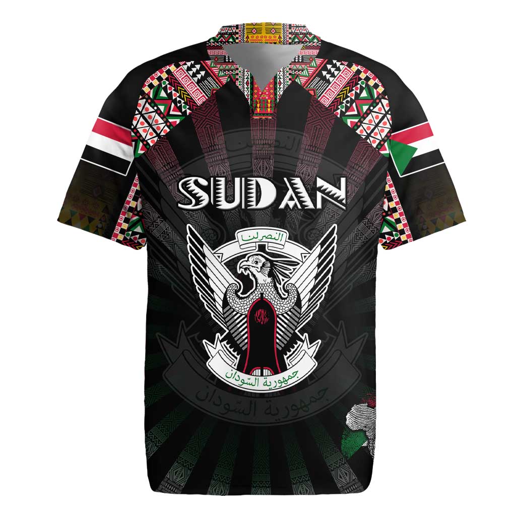 Personalized Sudan Roots Rugby Jersey African Map in Fingerprint and Tribal Colors