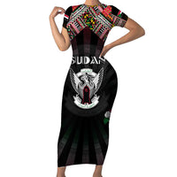 Personalized Sudan Roots Short Sleeve Bodycon Dress African Map in Fingerprint and Tribal Colors
