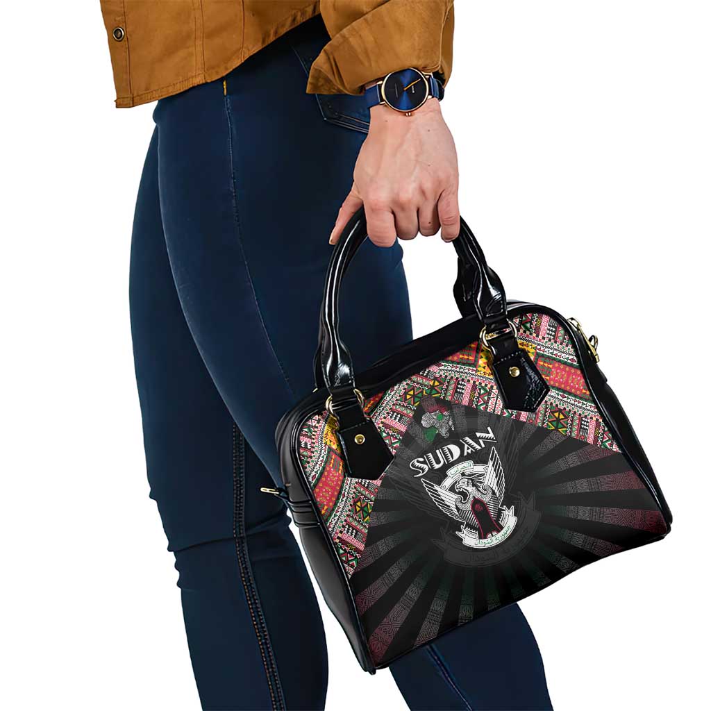 Sudan Roots Shoulder Handbag African Map in Fingerprint and Tribal Colors
