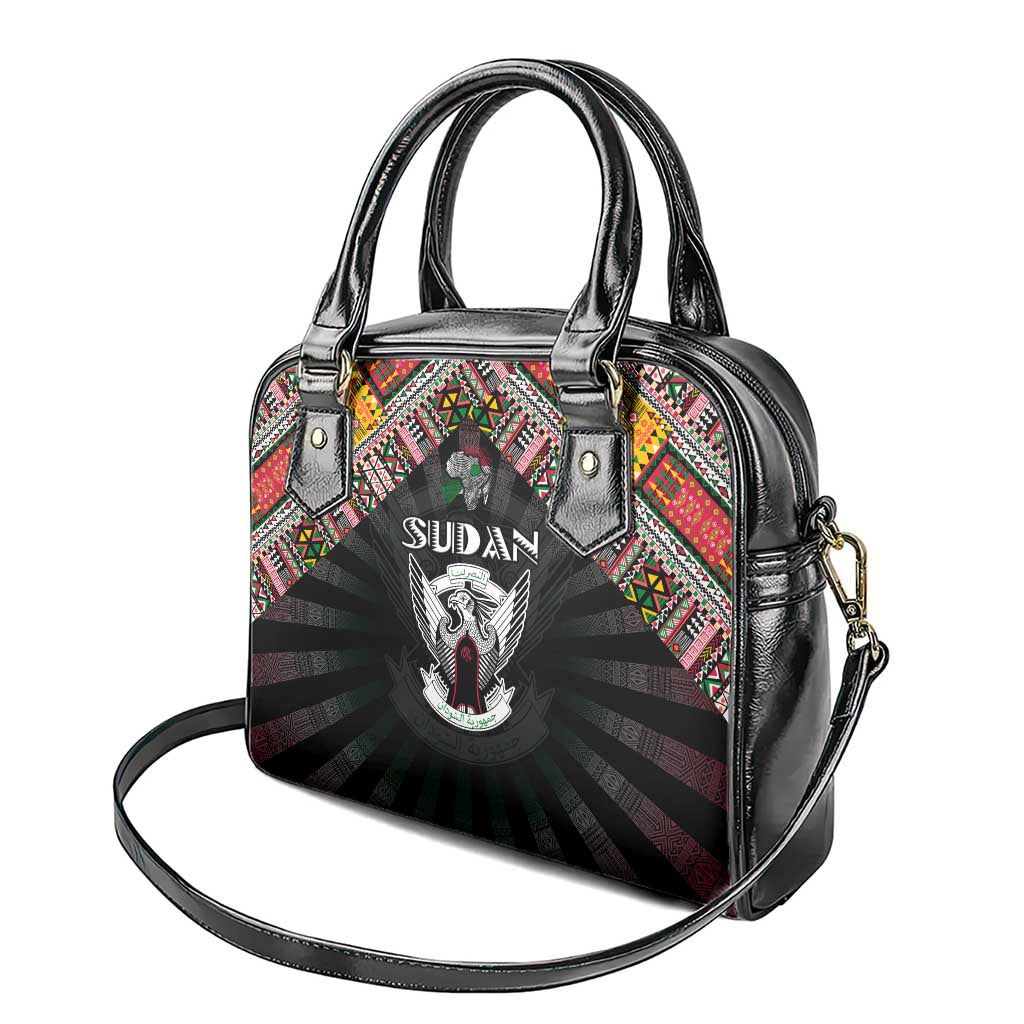 Sudan Roots Shoulder Handbag African Map in Fingerprint and Tribal Colors
