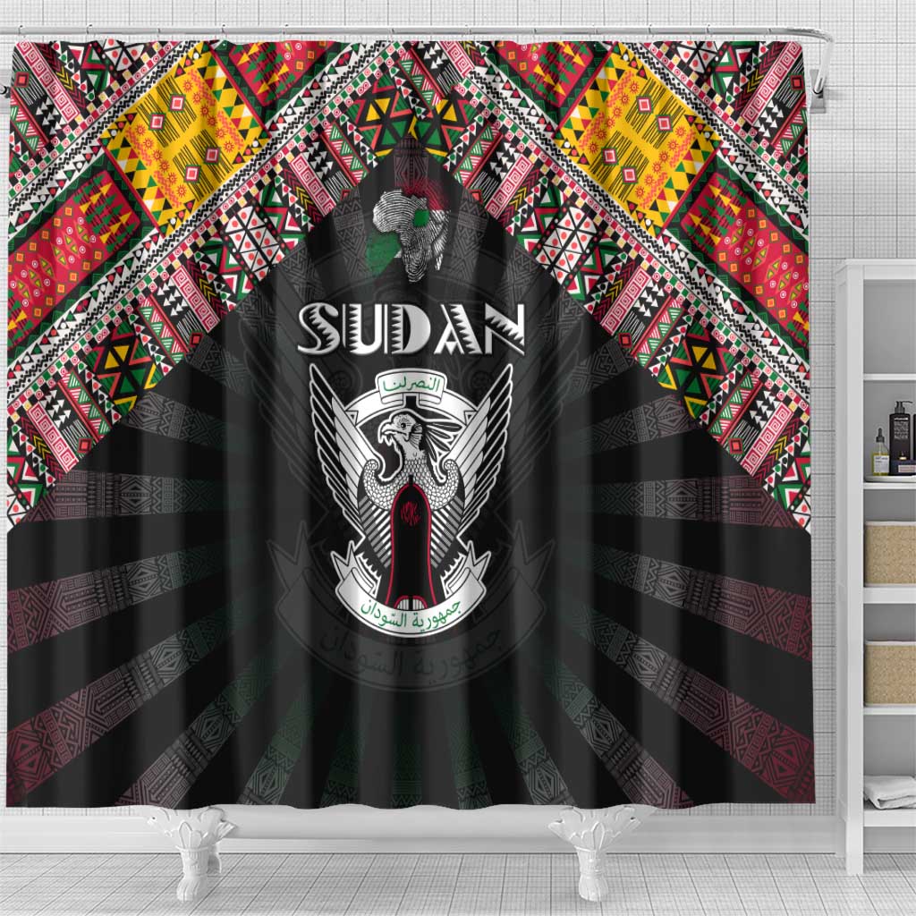 Sudan Roots Shower Curtain African Map in Fingerprint and Tribal Colors
