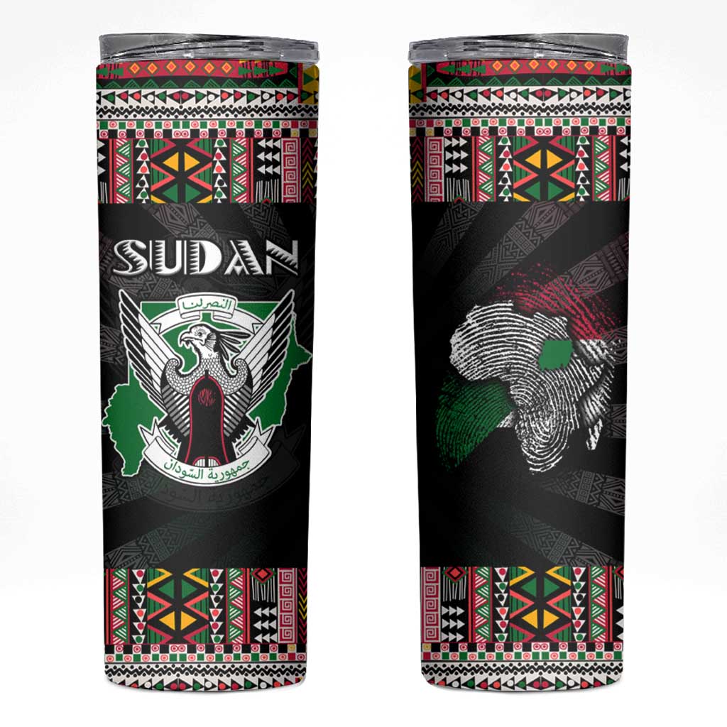 Sudan Roots Skinny Tumbler African Map in Fingerprint and Tribal Colors
