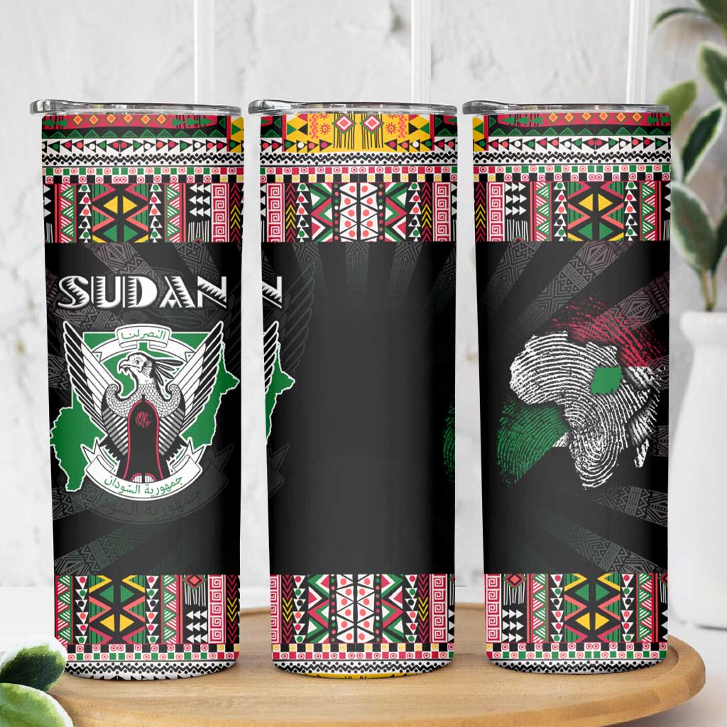 Sudan Roots Skinny Tumbler African Map in Fingerprint and Tribal Colors