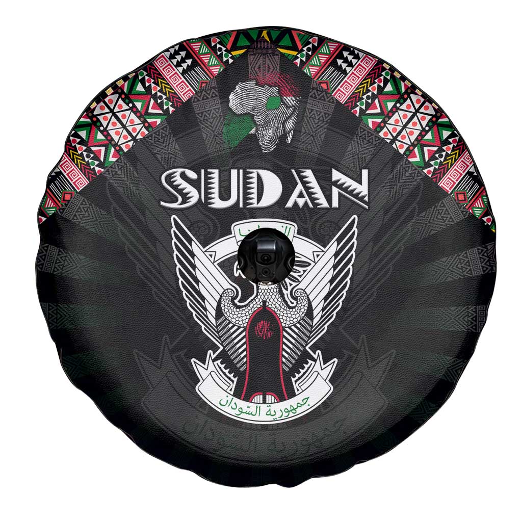 Sudan Roots Spare Tire Cover African Map in Fingerprint and Tribal Colors