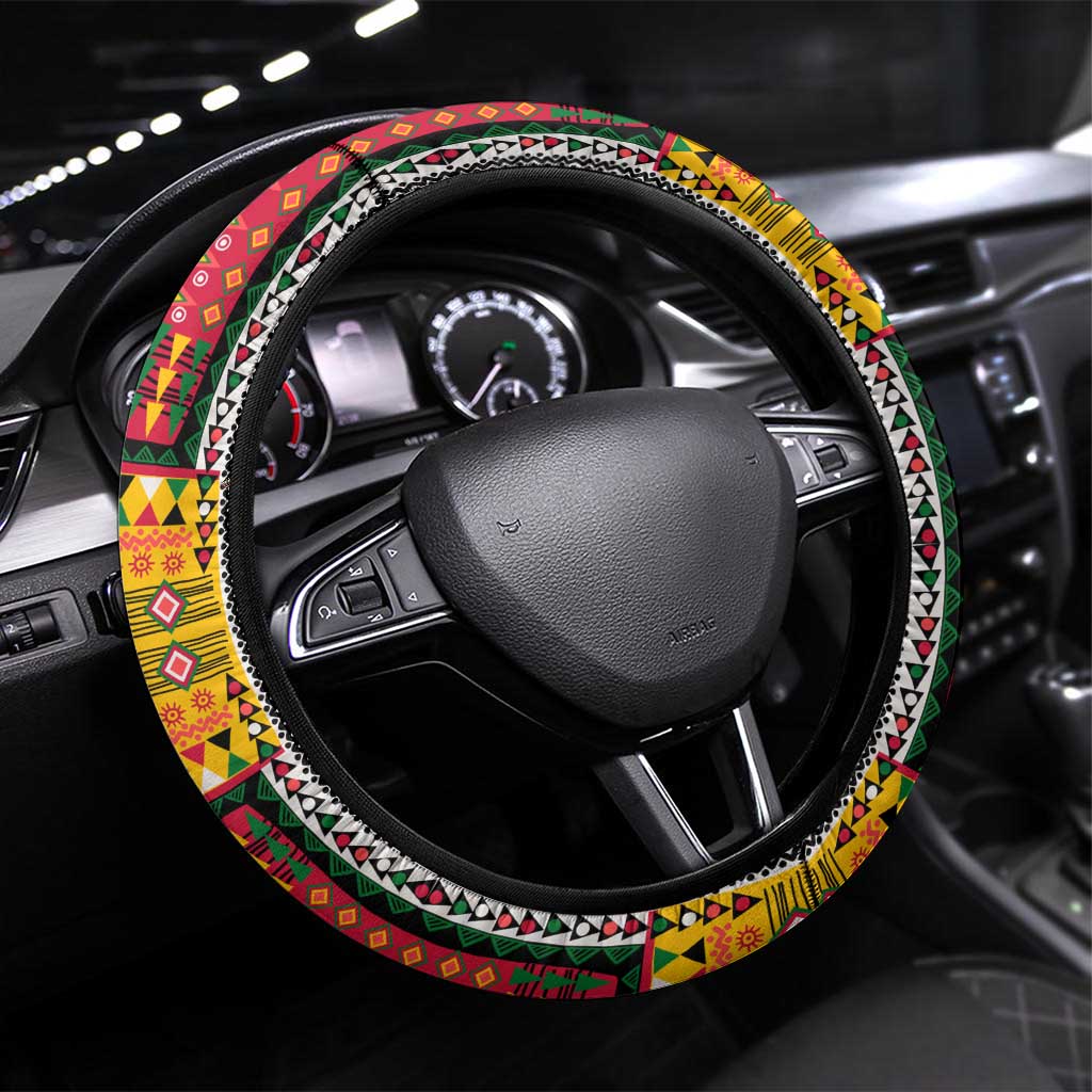 Sudan Roots Steering Wheel Cover African Map in Fingerprint and Tribal Colors