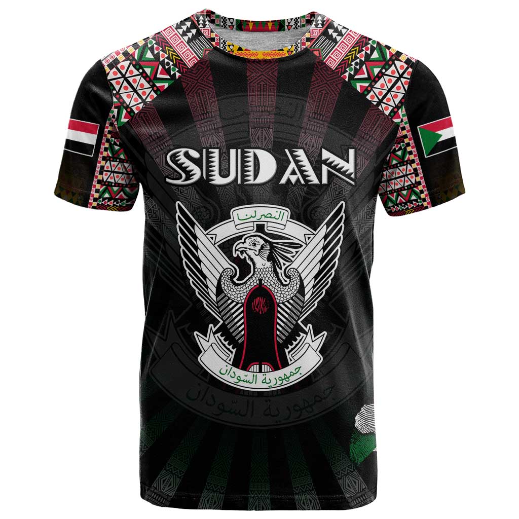Personalized Sudan Roots T Shirt African Map in Fingerprint and Tribal Colors