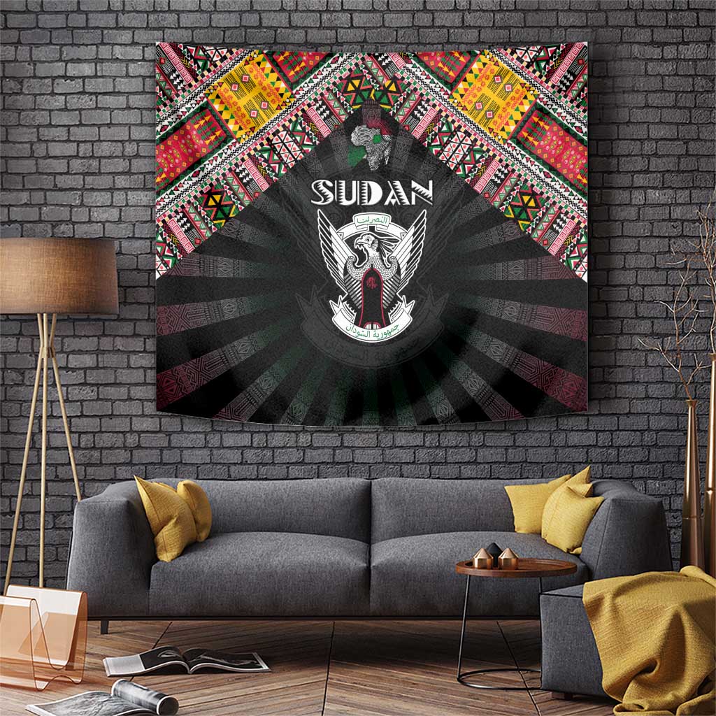 Sudan Roots Tapestry African Map in Fingerprint and Tribal Colors