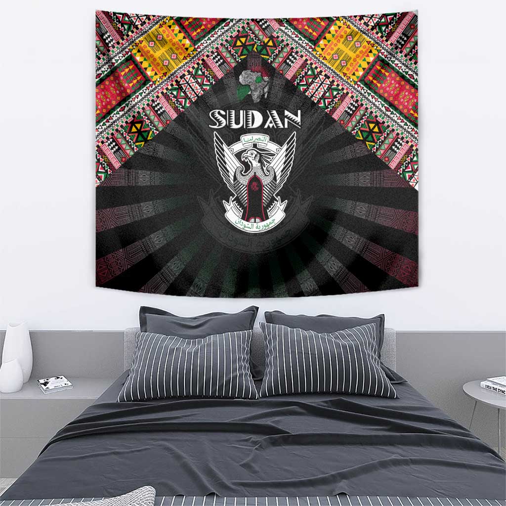 Sudan Roots Tapestry African Map in Fingerprint and Tribal Colors