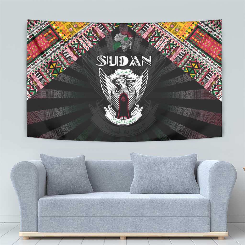 Sudan Roots Tapestry African Map in Fingerprint and Tribal Colors