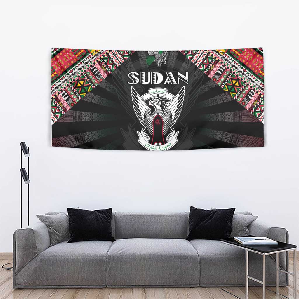 Sudan Roots Tapestry African Map in Fingerprint and Tribal Colors
