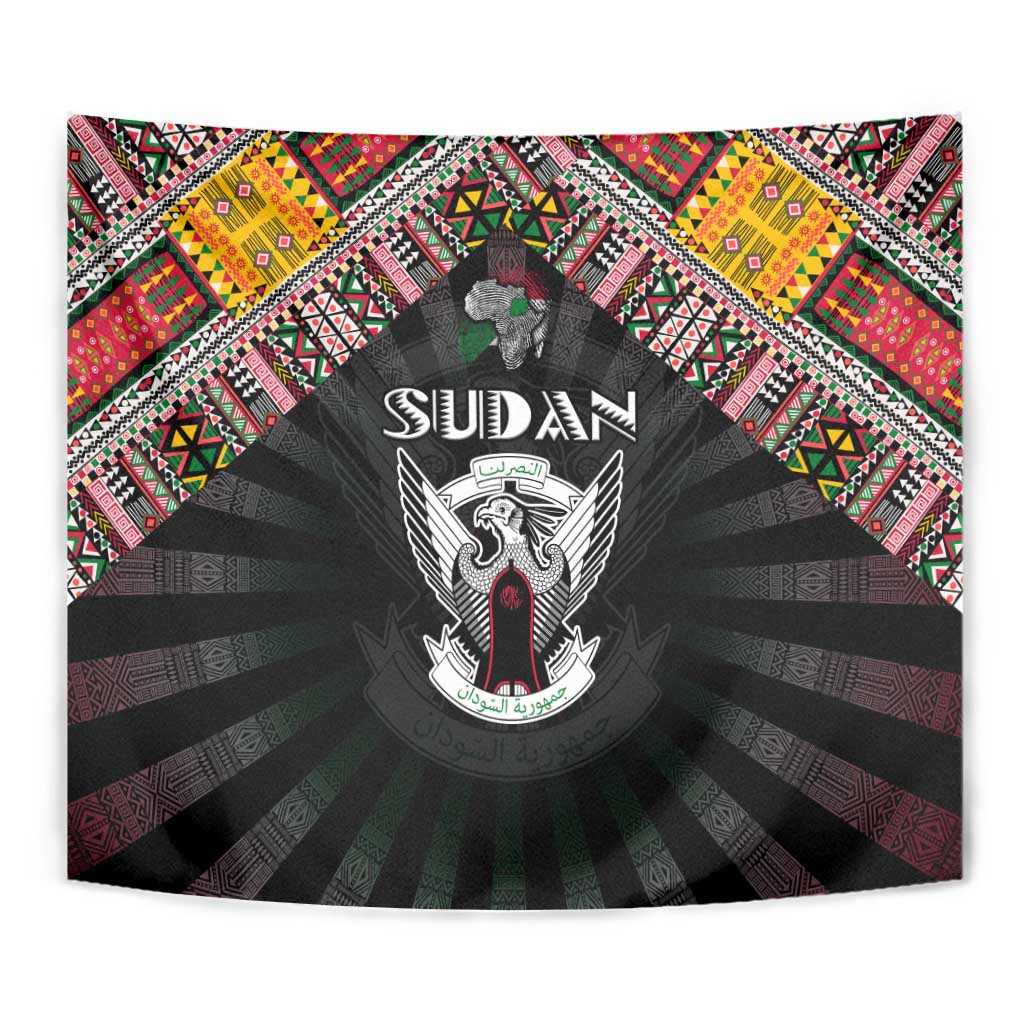 Sudan Roots Tapestry African Map in Fingerprint and Tribal Colors