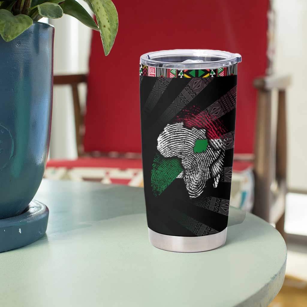 Sudan Roots Tumbler Cup African Map in Fingerprint and Tribal Colors